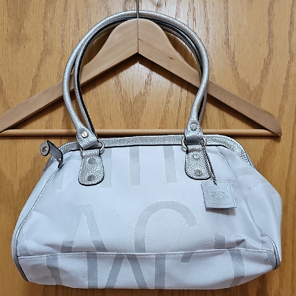 Isaac Mizrahi Silver and White Women's Handbag With Leather Trim